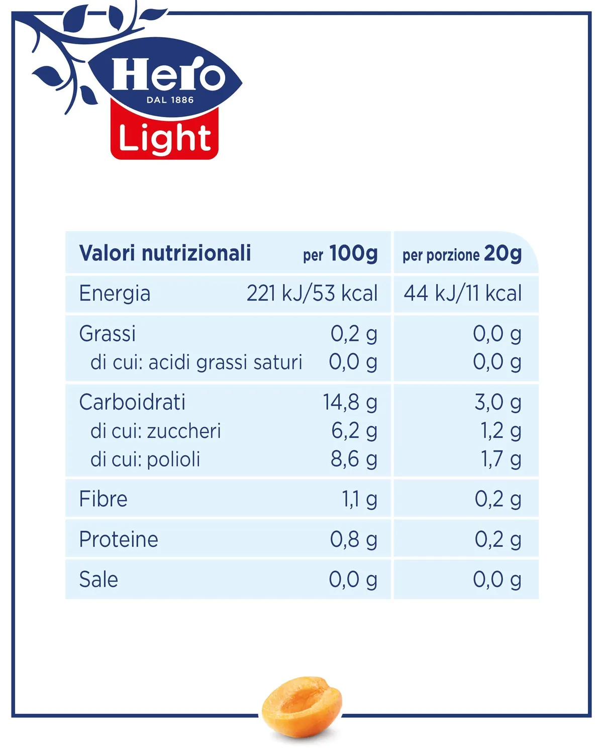 Hero Light confettura albicocche light 30x100g monoporzioni