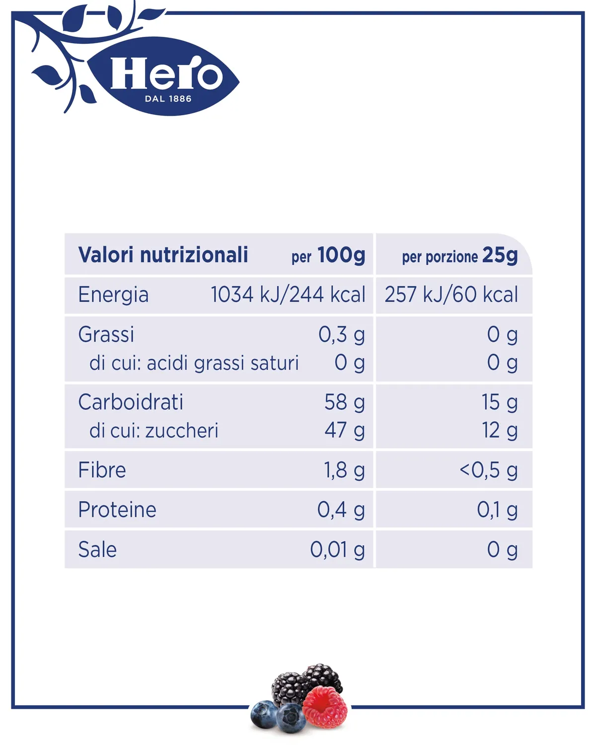 Hero Light Poker confettura frutti di bosco 30x100g senza conservanti