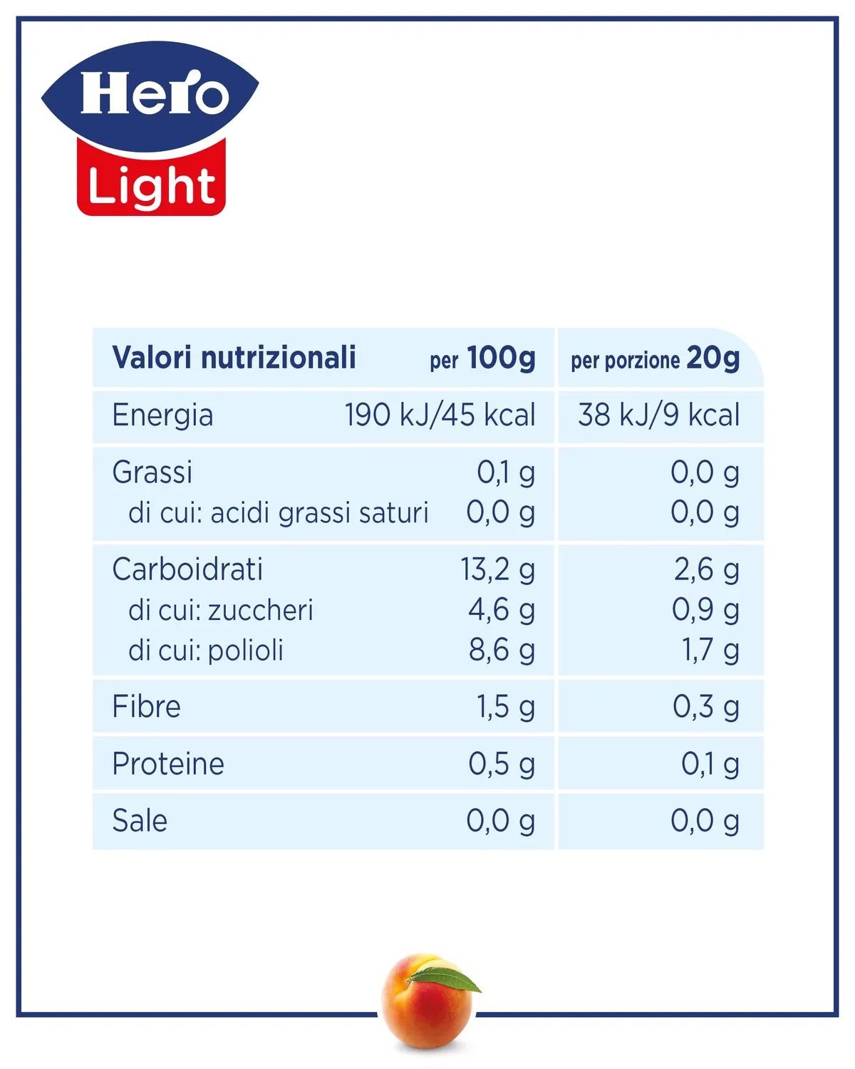 Hero Light Poker confettura pesche light 20x20 g senza zuccheri